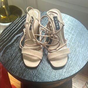 Aqua Tan Heeled Sandals Elegant Strappy Design
